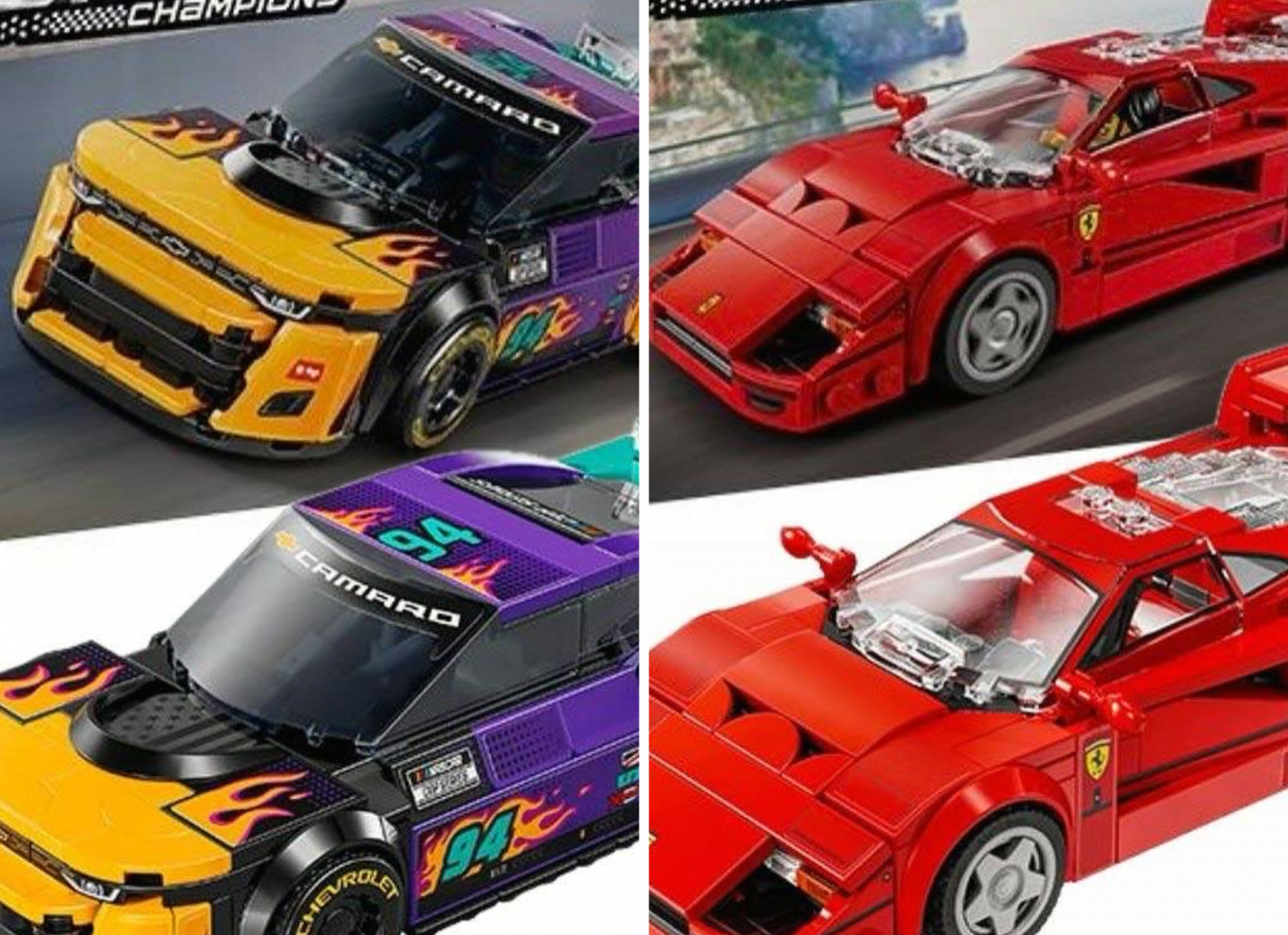 2 nieuwe LEGO Speed Champions sets verwacht in augustus: LEGO 76943 Ferrari F40 en LEGO 76935 NASCAR Chevrolet Camaro ZL1