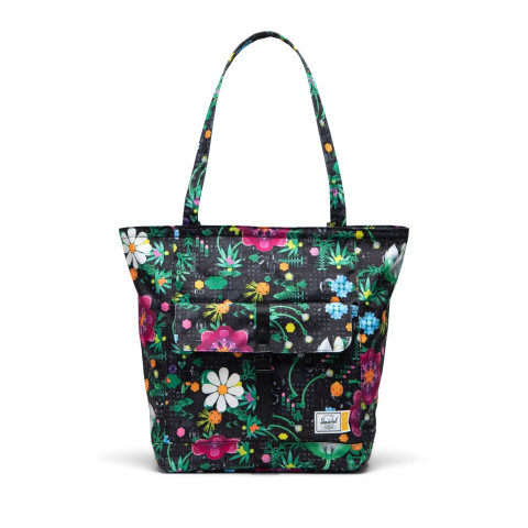 Herschel Retreat draagtas - vrolijke bloemen - zwart